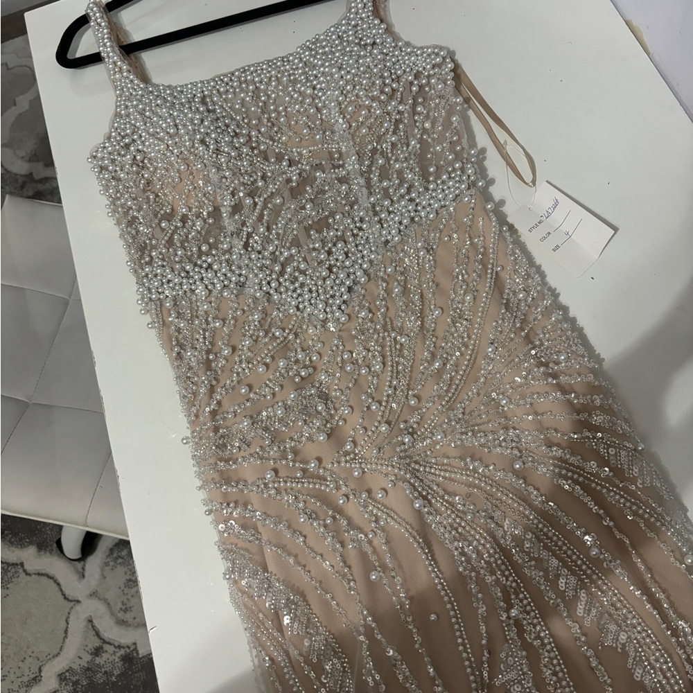Evening Gown Pearl Beaded Show Stopping Elegant Dress - Picture 7 of 12